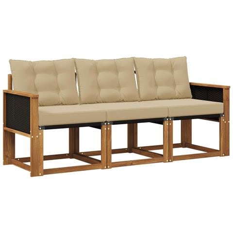 Set di divani da esterno con cuscino 3 pcs Naturale e Beige - Foto 1