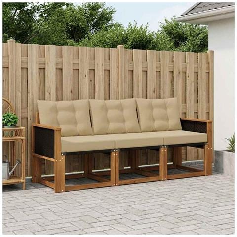 Set di divani da esterno con cuscino 3 pcs Naturale e Beige - Foto 2