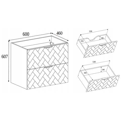 Mobile sottolavabo, 80 cm, Marrone opaco, Rovere, L /A /P 80/57/46 cm, 2 cassetti con chiusura ammortizzata, Mobili da bagno, mobili per bagno, mobili sottolavabo - Foto 3