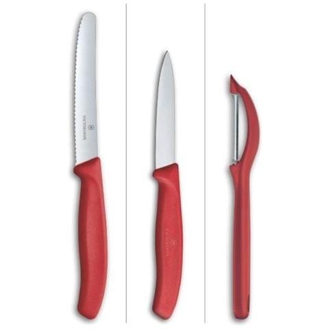 Set Coltelli Verdure Con Pelapatate Manico Rosso - Foto 2