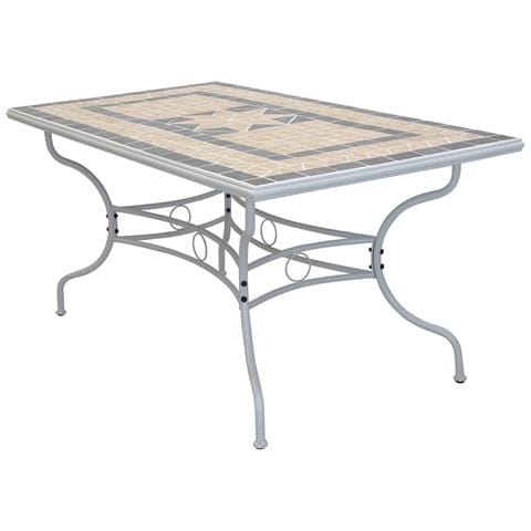 Set Tavolo Giardino Rettangolare Fisso Con Piano In Mosaico 160 X 90 Con 6 Sedie In Ferro Tortora Per Esterno - Foto 4