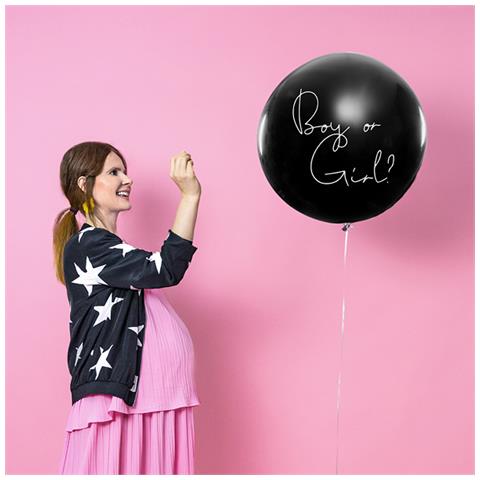 Partydeco - Palloncino Gigante Nero Boy Or Girl Coriandoli Blu - Foto 3