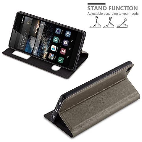 Custodia Compatibile Con Huawei P8 In Bruno Pietra - Coperchio Protettivo Con Chiusura Magnetica, Funzione Stand E 2 Finestre Di Visualizzazione - Foto 2