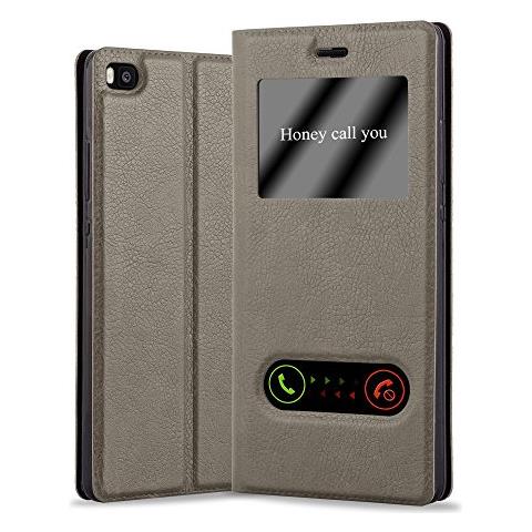 Custodia Compatibile Con Huawei P8 In Bruno Pietra - Coperchio Protettivo Con Chiusura Magnetica, Funzione Stand E 2 Finestre Di Visualizzazione - Foto 1