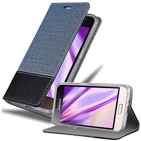 Custodia Compatibile Con Samsung Galaxy J1 2016 In Blu Scuro Nero - Coperchio Protettiva Con Chiusura Magnetica, Funzione Stand E Tasca Per Le Carte - Foto 1