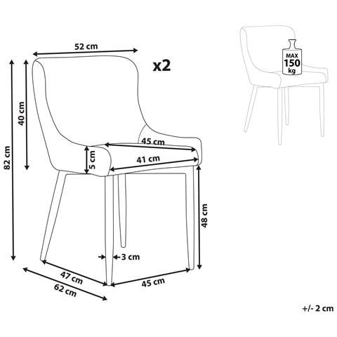 Set Di 2 Sedie Da Pranzo Tessuto Beige Chiaro Everly - Foto 2
