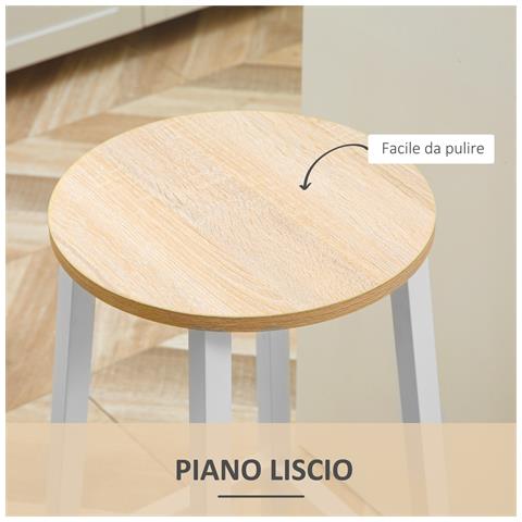 Set 2 Sgabelli Da Cucina In Truciolato E Acciaio Con Piano Liscio E Poggiapiedi, 32.5x32.5x65 Cm, Bianco E Legno - Foto 6