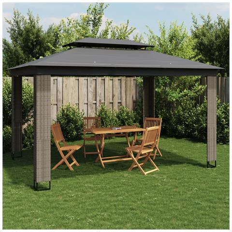 Gazebo Con Tetto Doppio Antracite 3,94x2,96 M In Acciaio - Foto 8