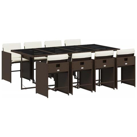 Set Da Pranzo Da Giardino 9pz Con Cuscini Marrone In Polyrattan - Foto 2