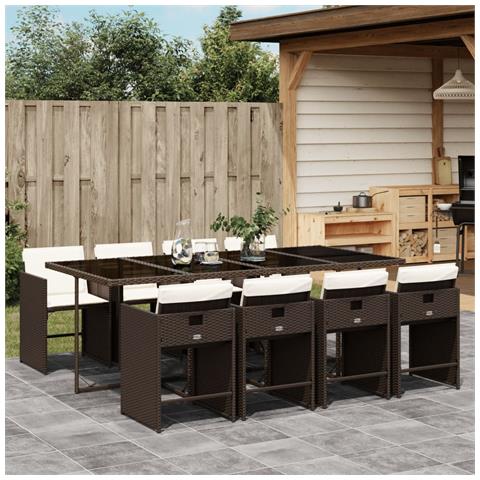 Set Da Pranzo Da Giardino 9pz Con Cuscini Marrone In Polyrattan - Foto 1