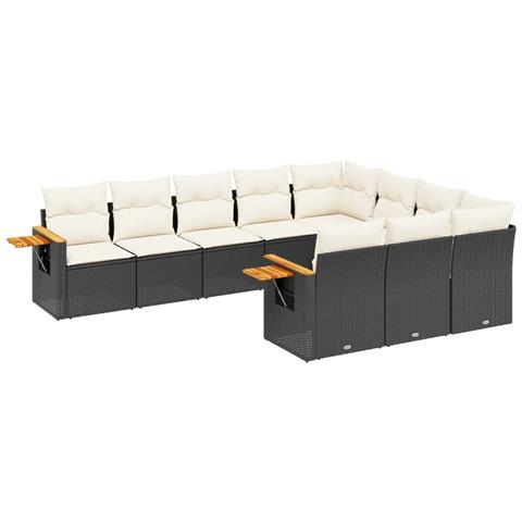 Set Divani Da Giardino 10pz Con Cuscini In Polyrattan Nero - Foto 2