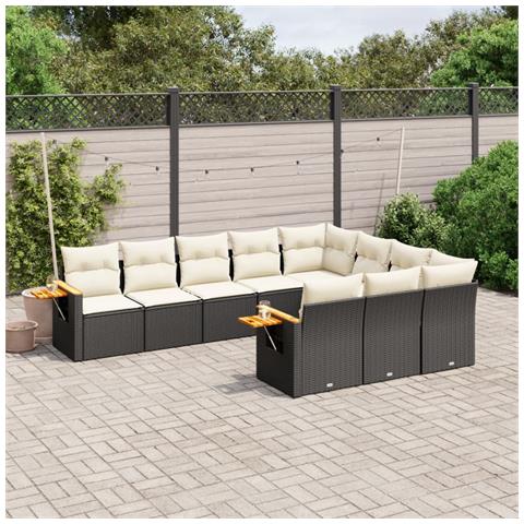 Set Divani Da Giardino 10pz Con Cuscini In Polyrattan Nero - Foto 1