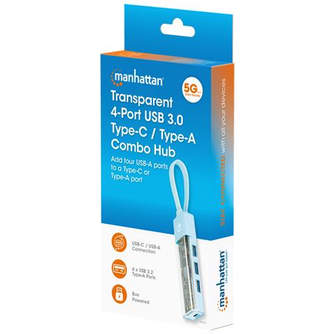 Hub Combo Usb 3.0 Usb-c E Usb-a 4 Porte Verde Trasparente - Foto 2