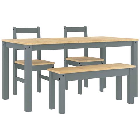 Set Da Pranzo 4 Pz Panama Grigio In Legno Massello Di Pino - Foto 2