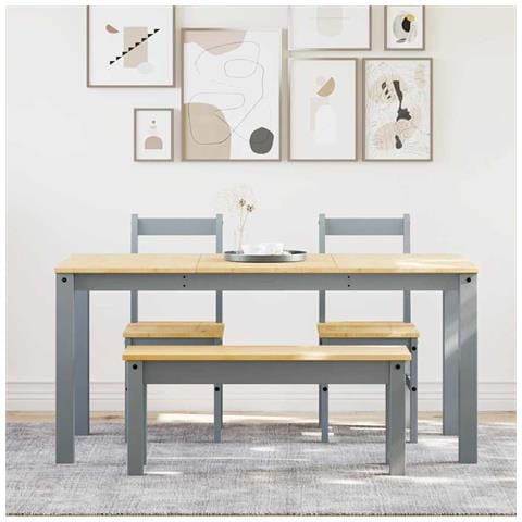 Set Da Pranzo 4 Pz Panama Grigio In Legno Massello Di Pino - Foto 3