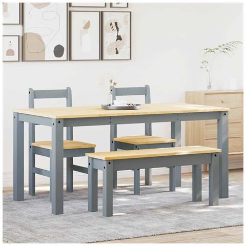 Set Da Pranzo 4 Pz Panama Grigio In Legno Massello Di Pino - Foto 1