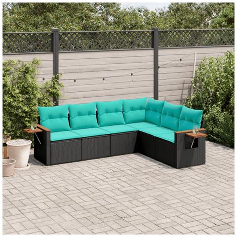 Set Divani Da Giardino 6 Pz Con Cuscini Nero In Polyrattan - Foto 1