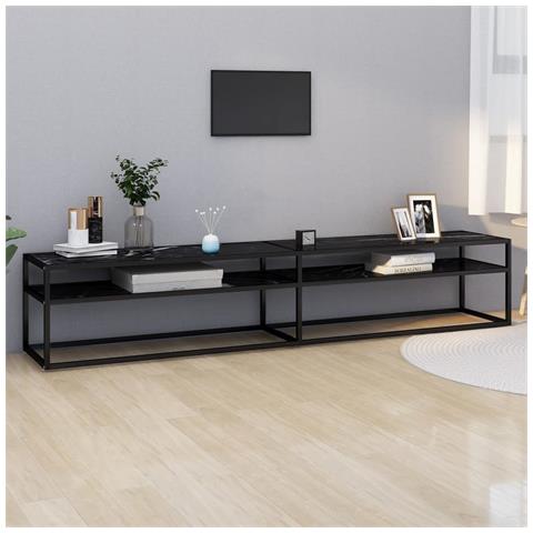 Lusso Casadino -  Mobile Porta Tv Marmo Nero 220x40x40,5 Cm In Vetro Temperato - Foto 7