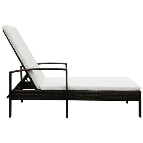 Lettino Prendisole Con Cuscino In Polyrattan Marrone - Foto 1