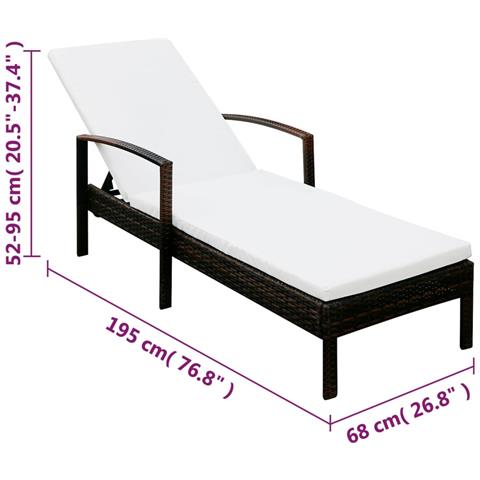 Lettino Prendisole Con Cuscino In Polyrattan Marrone - Foto 7