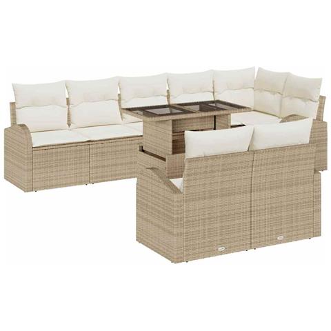 Set di Divani da Giardino da 9 Pezzi con Cuscini Beige in Polirattan - Foto 1