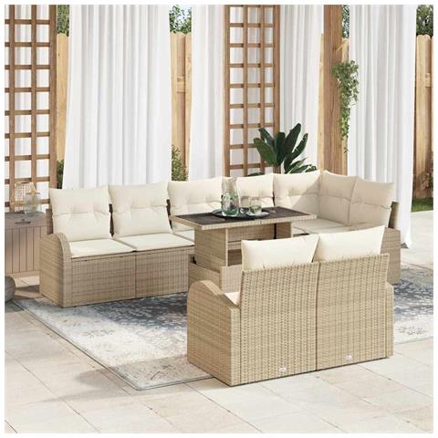 Set di Divani da Giardino da 9 Pezzi con Cuscini Beige in Polirattan - Foto 2