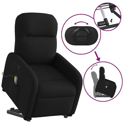 Poltrona Alzapersona Massaggiante Reclinabile Nera in Tessuto - Foto 9