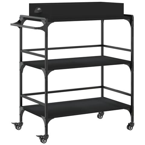 Carrello da Cucina Nero 81,5x41x92,5 cm in Legno Multistrato - Foto 1