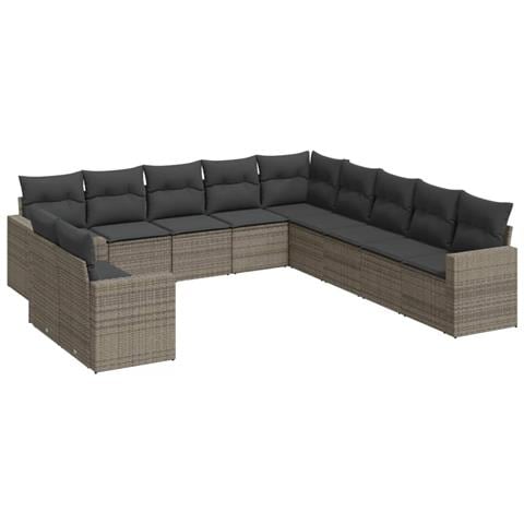 Set Divani da Giardino 11 pz con Cuscini in Polyrattan Grigio - Foto 1