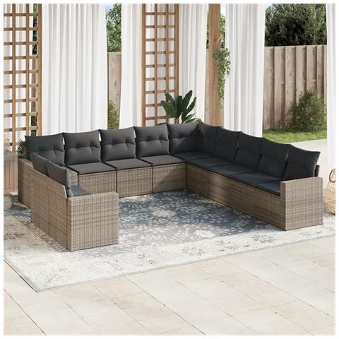 Set Divani da Giardino 11 pz con Cuscini in Polyrattan Grigio - Foto 2