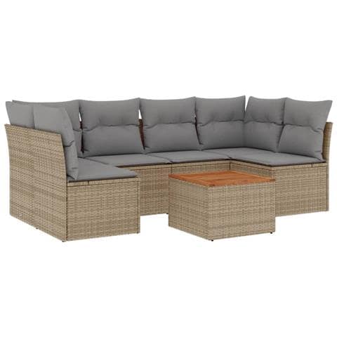 Set Divani da Giardino 7 pz con Cuscini Beige in Polyrattan - Foto 1