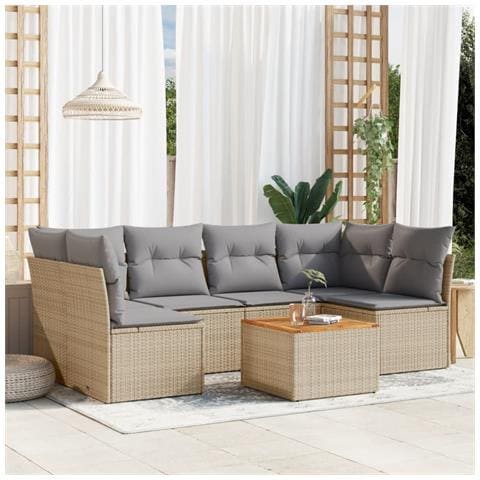 Set Divani da Giardino 7 pz con Cuscini Beige in Polyrattan - Foto 2