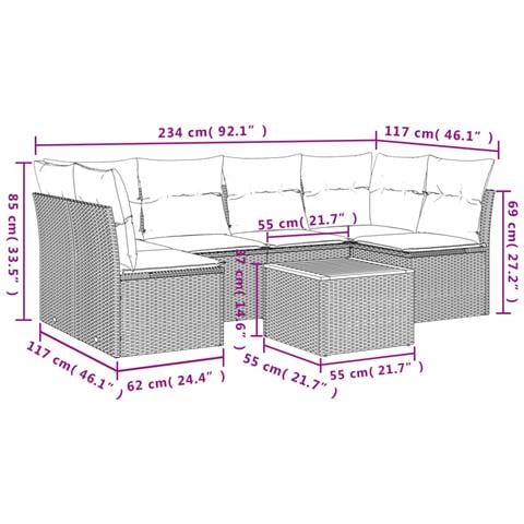 Set Divani da Giardino 7 pz con Cuscini Beige in Polyrattan - Foto 3
