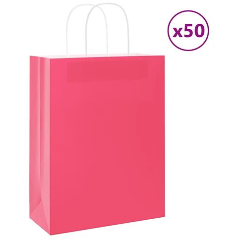 Sacchetti di Carta 50 pz con Manici Rosa 26x12x35 cm - Foto 1