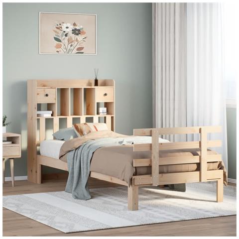 Letto Libreria senza Materasso 90x200 cm Legno Massello Pino - Foto 2