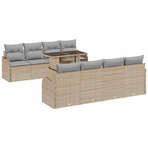 Set Divano da Giardino 9 pcs Beige 100 x 55 x 73 cm Poly Rattan - Foto 1