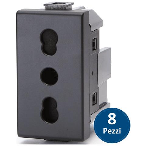 Presa Bipasso 10-16a Nero Compatibile Serie Biticino Matix 8 Pezzi - Foto 1