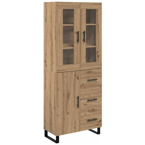 Credenza 2 pcs Rovere artigianale Legno Stratificato e Vetro - Foto 1