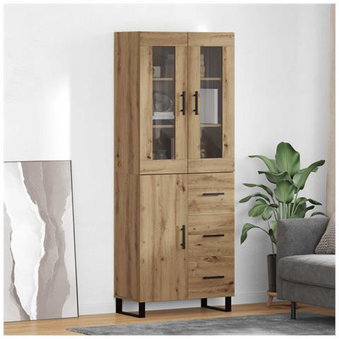 Credenza 2 pcs Rovere artigianale Legno Stratificato e Vetro - Foto 2