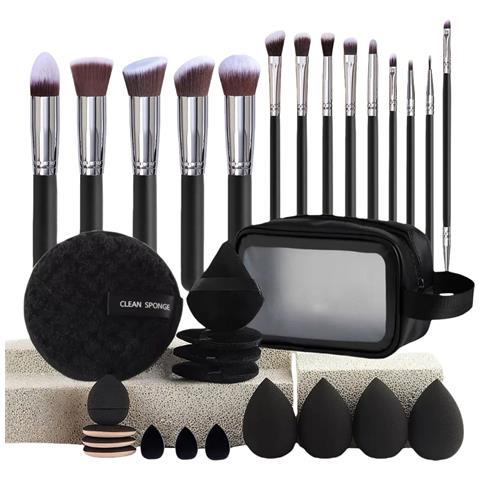 Set Di 14 Pennelli Trucco Con Spugnette E Piumini - Ombretto, Cipria E Pennelli Da Viaggio - Foto 1