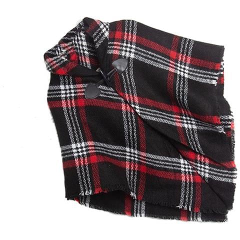 Elegante Scialle A Mantella In Finto Cashmere A Quadri Con Fibbia A Corno Black - Foto 2