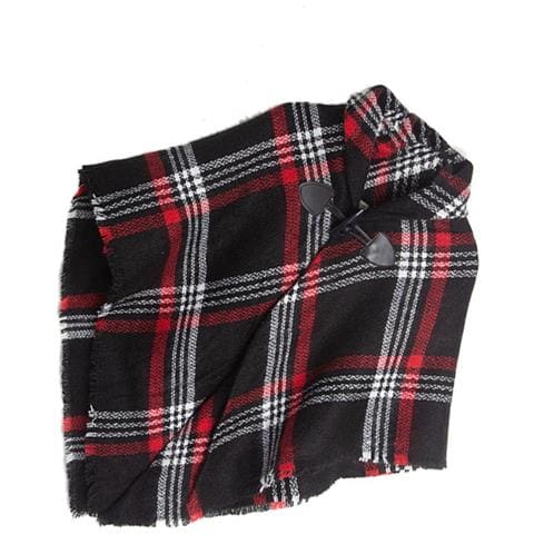 Elegante Scialle A Mantella In Finto Cashmere A Quadri Con Fibbia A Corno Black - Foto 3