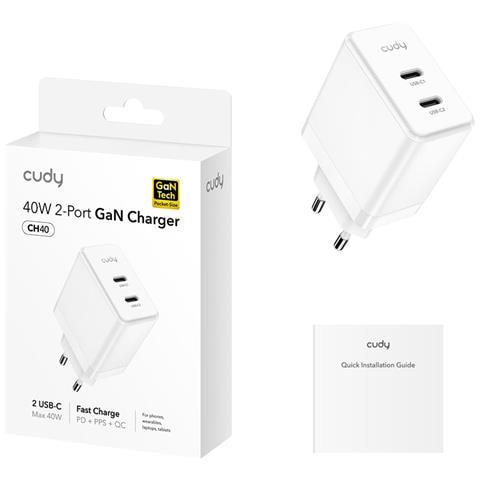 40W 2-Port GaN Charger, CH40 1.0 Universale Bianco AC Ricarica rapida Interno - Foto 2