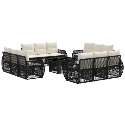 Set Divano da Giardino 13 pz Nero e Bianco Crema polyrattan - Foto 1