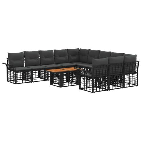 Set Divano da Giardino 12 pz Nero e Grigio scuro polyrattan - Foto 1