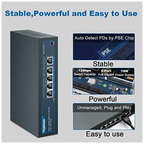 5 Porte Gigabit Poe Switch Con 4 Porte Poe 802.3af A 78w Built-in Di Alimentazione Fanless Metallo Non Gestito Plug Play - Foto 4
