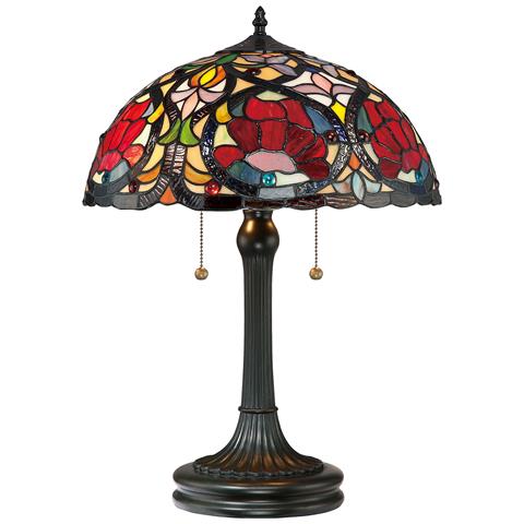 Lampada Da Tavolo Tiffany A 2 Luci Vintage Bronzo, E27 - Foto 6