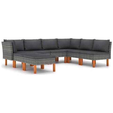 Set Divani Da Giardino 8 Pz Con Cuscini In Polyrattan Grigio - Foto 1