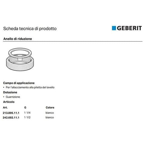 Anello Di Riduzione Per Allacciamento Alla Piletta Del Lavello Con Guarnizione Bianco G 1/2"" X 1/4"" Codice 242.692.11.1 - Foto 2