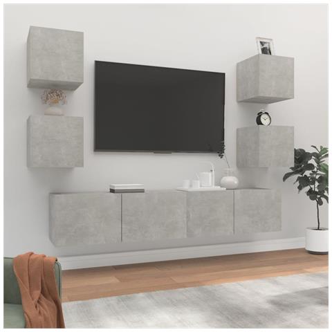 Set di Mobili Porta TV 6 pz Grigio Cemento in Legno Multistrato - Foto 6